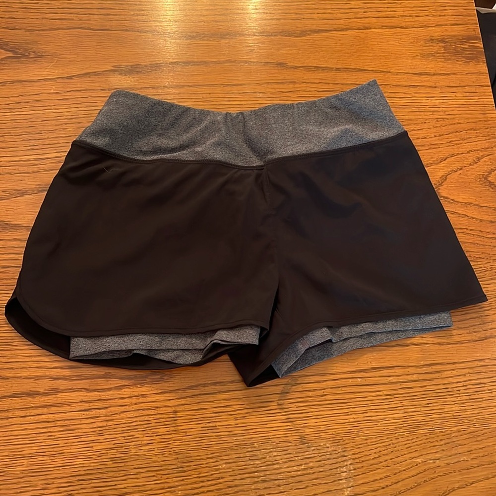 Short running short with spandex underneath